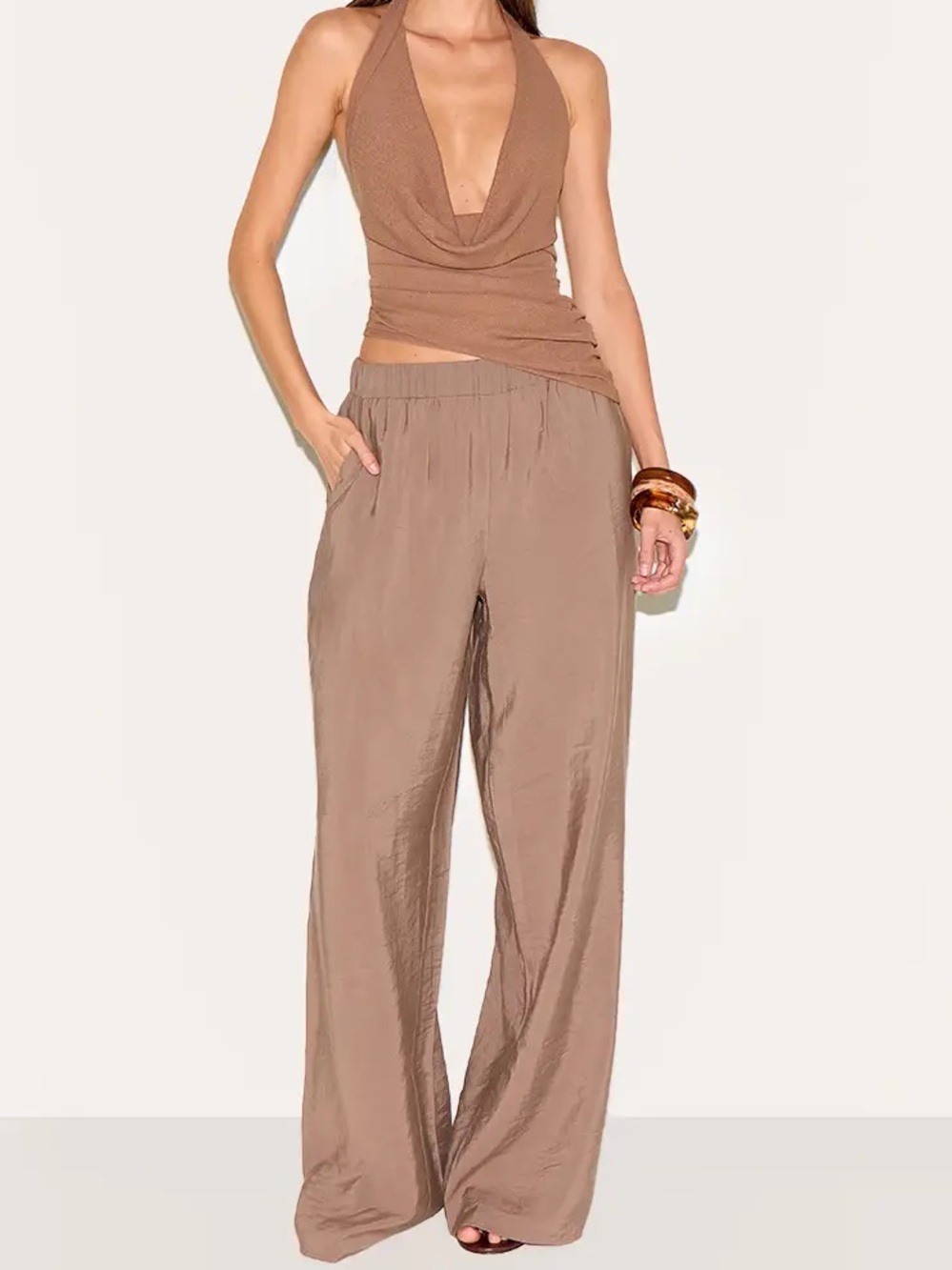 PrettyLittleThing Mauve-Taupe Wide Leg Trousers
